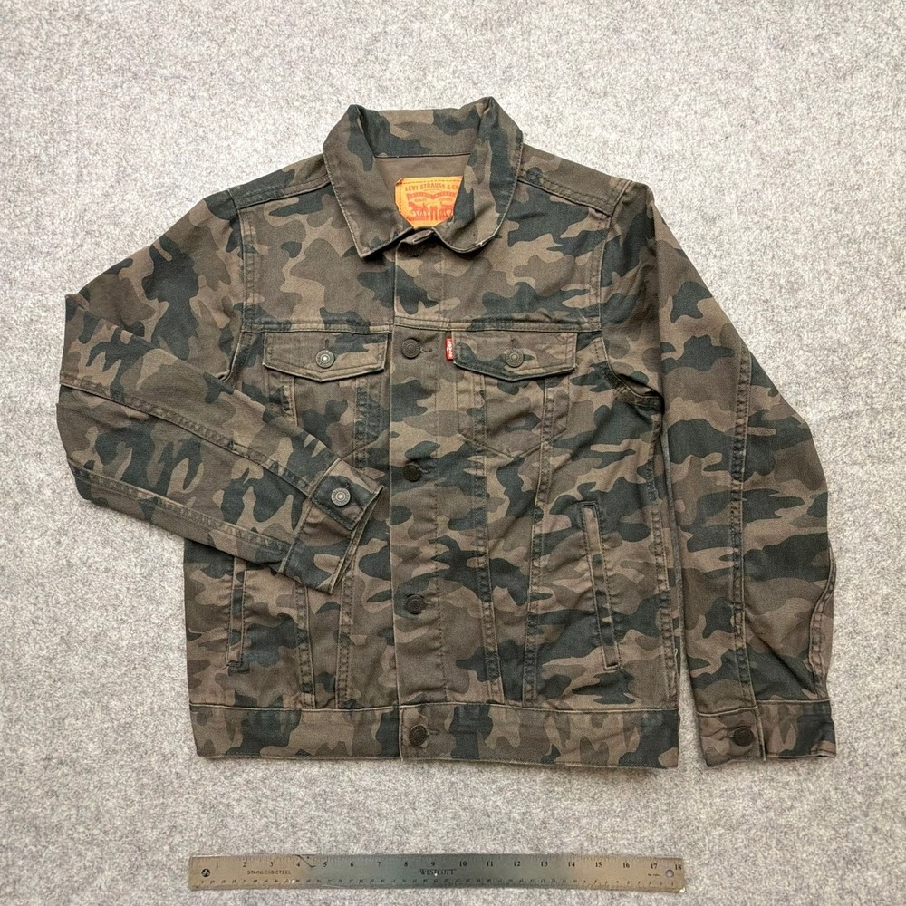 Levi's Kids' Trucker Jacket Woodland Camo Boys L Denim Collared Button Front GUC